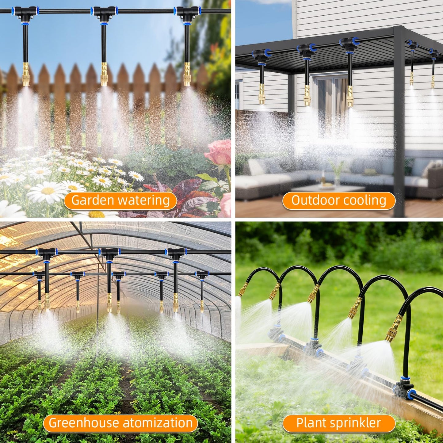 KUJIMIEDA 100FT 1/4" Drip Irrigation System, 2026 Upgrade Garden Irrigation Kit with 24pcs 360° Adjustable Copper Nozzles, DIY Watering System for Raised Beds, Yard, Lawn, Vegetable Gardens (100 ft)