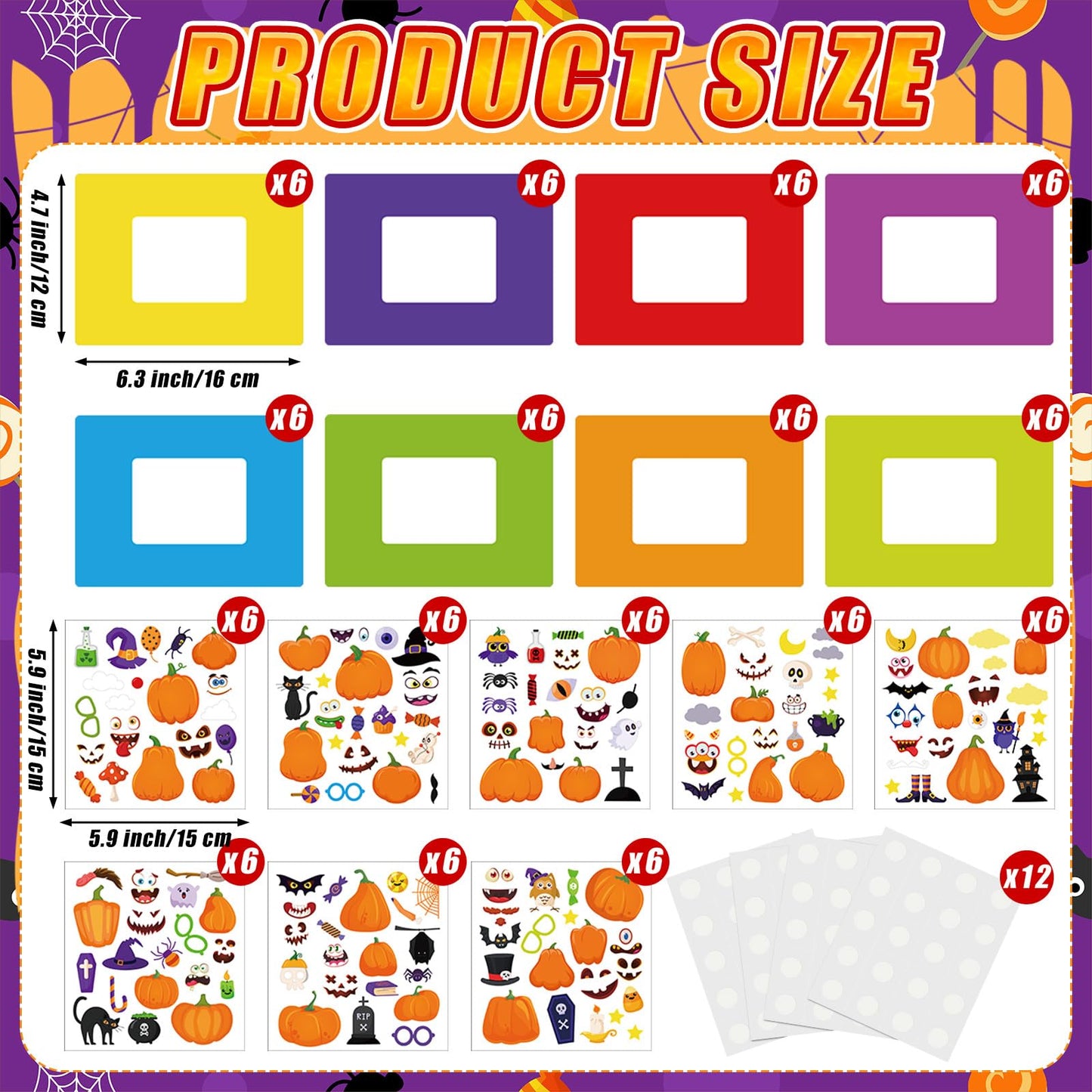 Qunclay 96 Pcs Halloween Picture Frame Craft Pumpkin Make a Face Stickers Picture Frames DIY Photo Frame Craft Classroom Home Game Activities Holiday Gift