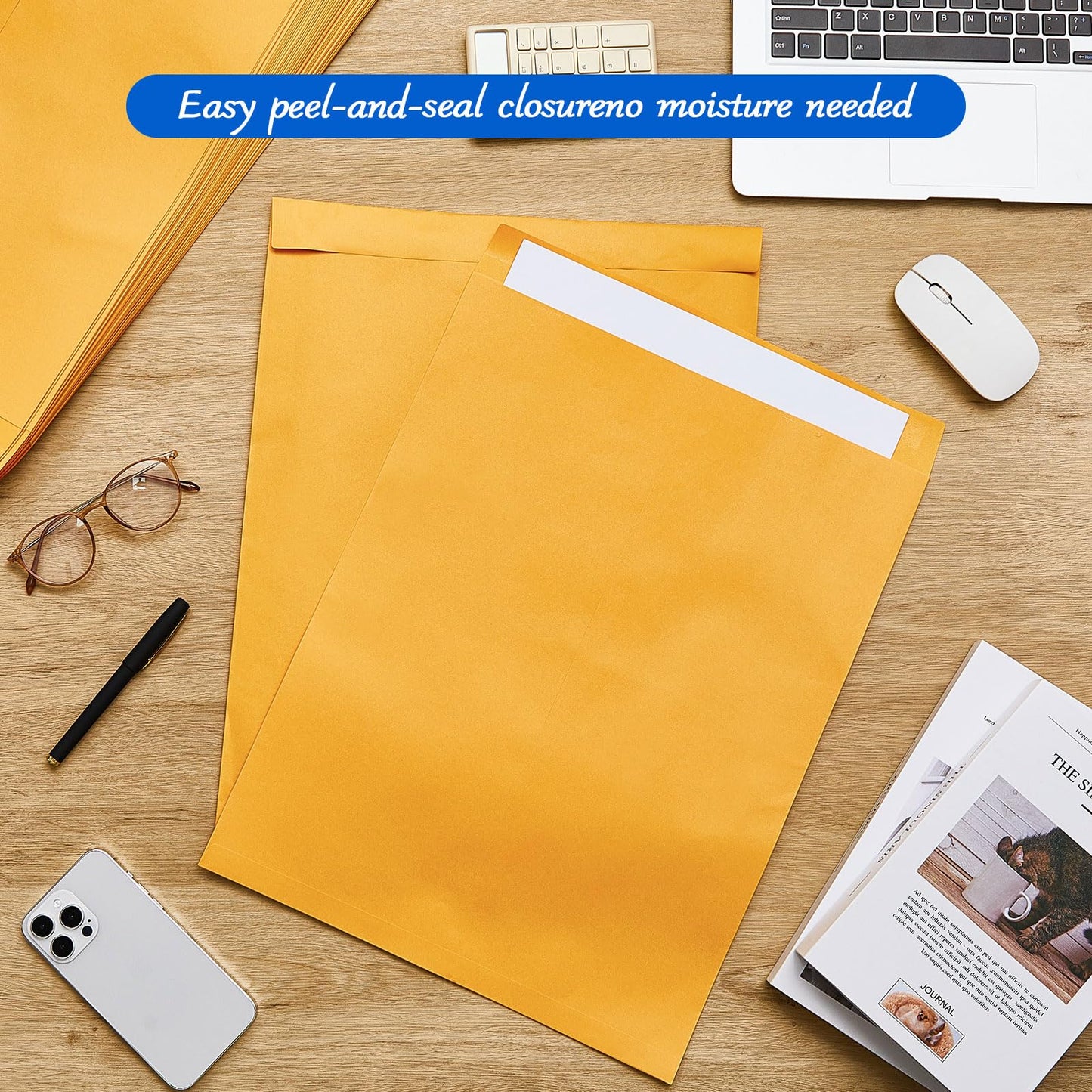 Motipuns 100 Pcs 14" x 18" Extra Large Mailing Envelopes 32lb with Gummed Flaps, Catalog Jumbo Craft Envelopes for Mailing, Storage and Organizing Documents Office Supplies(Yellow)