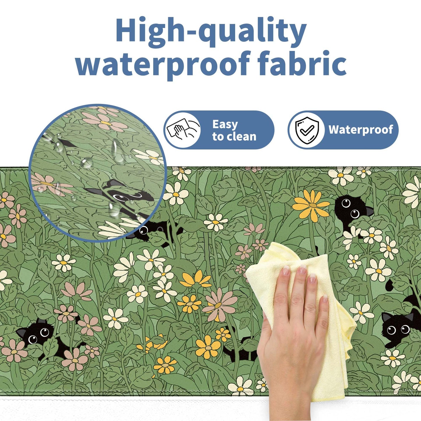 Cute Cat Mouse Pad Large Green Desk Mat Extended Keyboard Mouse Pad Kawaii Mousepad with Non-Slip Base and Stitched Edge Plant Mouse Mat Desk Pad 31.5 x 11.8 in Mouse Pads for Decor Home Office Gaming