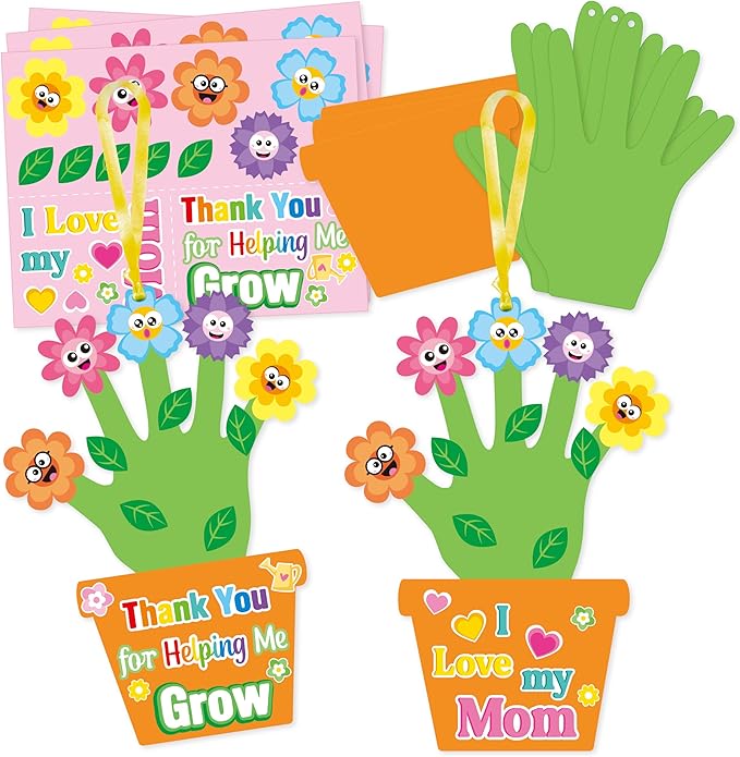 WATINC Spring Handprint Flowers Craft Kit- DIY Thanks for Helping Me Grow EVA Foam Flower Pot Crafts Decor, Appreciation Mother's Day Gifts for Party Home Fun Art Activity (24Pack)