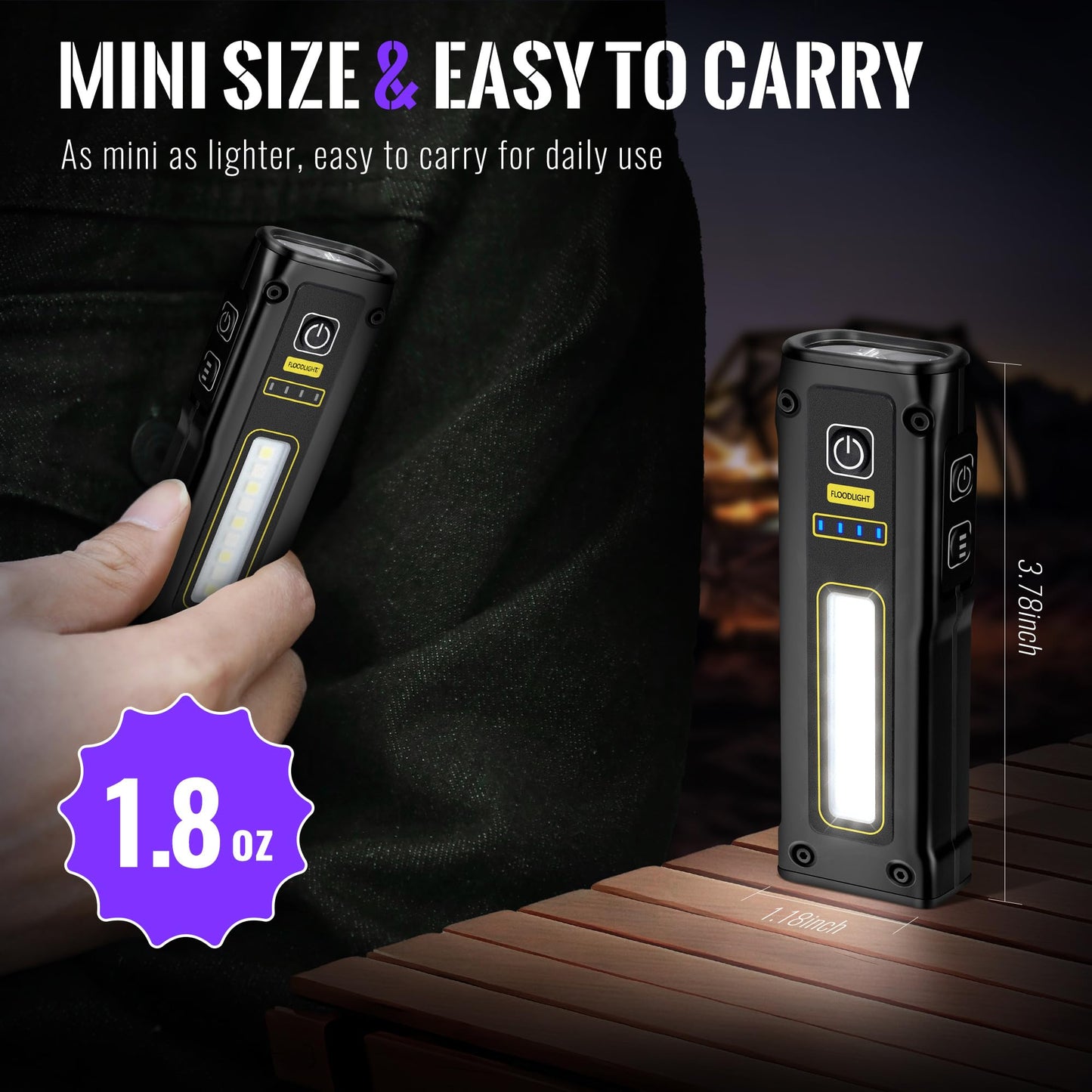 Flashlight UV Light 395nm, Blacklight EDC Flashlights Mini LED high Lumen USB -C Rechargeable Portable with Magnetic Base, COB White & Red Light, Output Emergency Power, for Pet Urine, Resin Curing