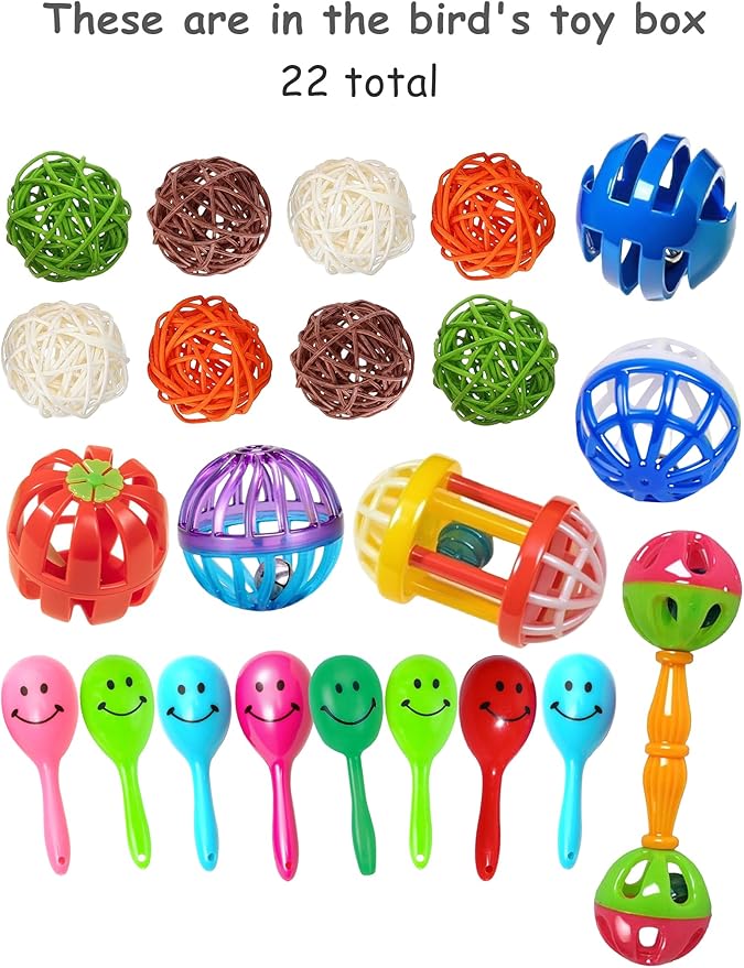 22 Pack Bell Rattan Play Balls Pet Bird Toys for Parakeets Small Birds