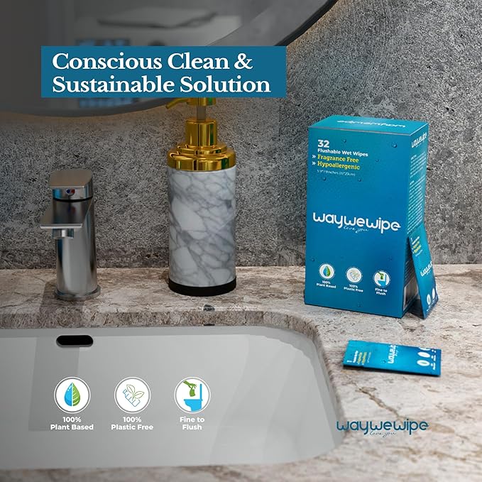On-The-Go Flushable Wet Wipes, 32 Count XL Individually Wrapped Adult Wipes, Hypoallergenic 100% Plant Based Septic Safe, Travel Size Cleansing Cloth for Men & Women, Fragrance Free (32 Ct)