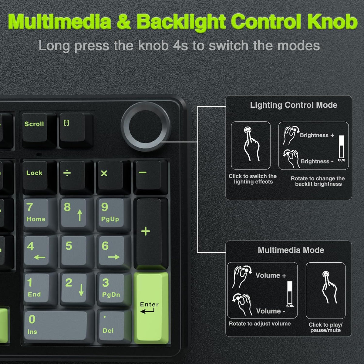 AULA F99 Pro Wireless Mechanical Keyboard with Knob,Tri-Mode BT5.0/USB-C/2.4GHz Hot Swappable Custom Keyboard,Pre-lubed Linear Switches,RGB Backlit Computer Gaming Keyboards