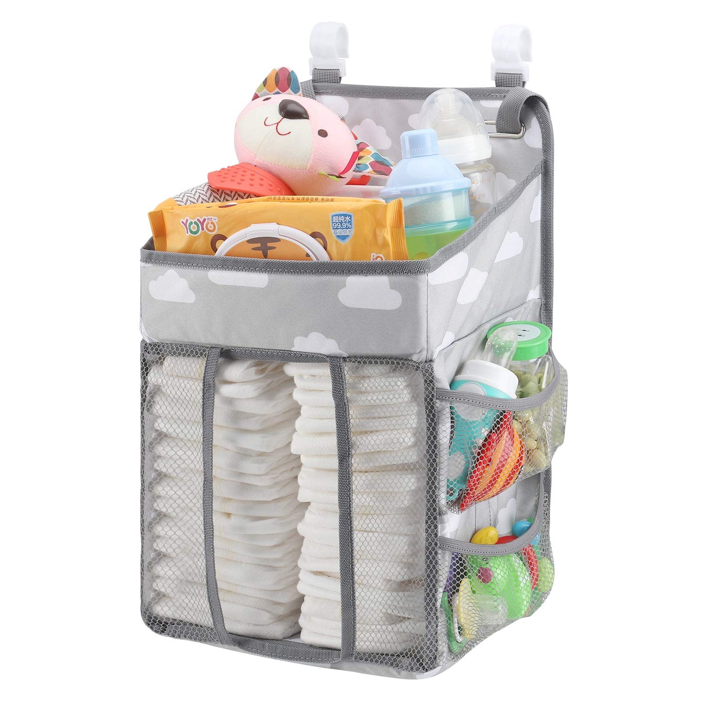 Accmor Hanging Baby Diaper Caddy Organizer, Diaper Stacker, Baby Crib Hanging Classified Storage Bag Organizer for Changing Table, Crib, Playard or Wall & Nursery Organization, Grey Cloud