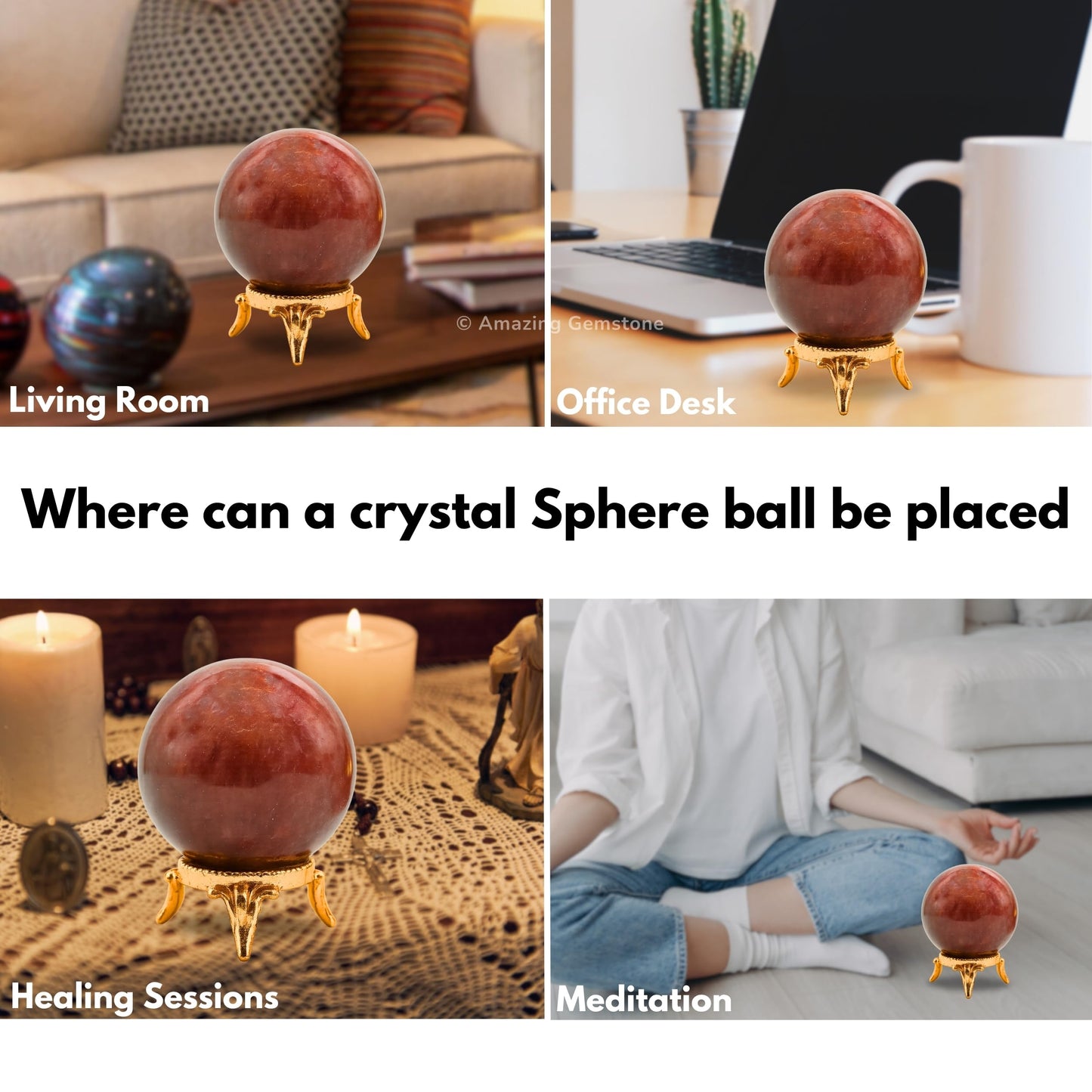 Amazing Gemstone Strawberry Quartz Crystal Ball with Stand - 2 Inches Crystal Sphere Meditation Balls for Witchcraft and Decorative Balls