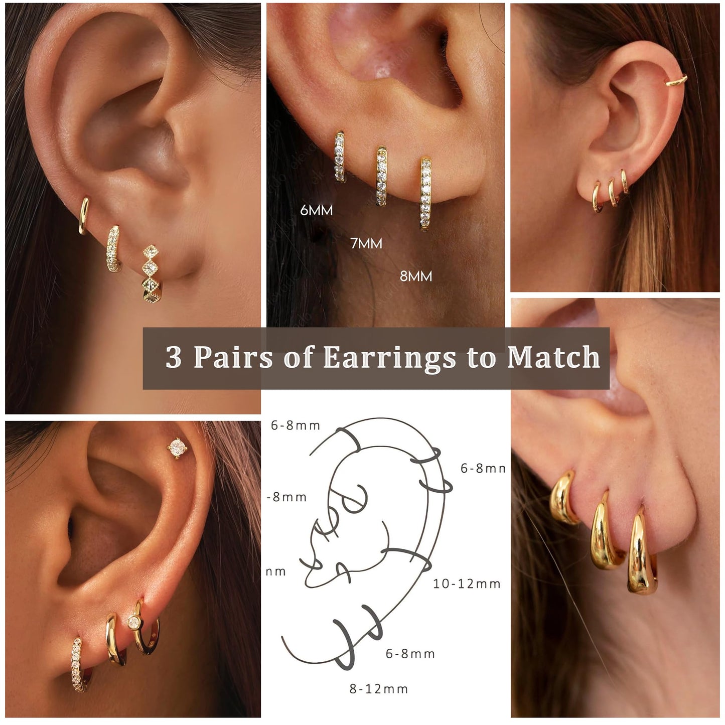 DORANA 14K Gold Plated Small Hoop Earrings for Women Gold Huggie Earrings Non Tarnish Small Hoops Stackable Earring Stacks Sets for Multiple Piercing