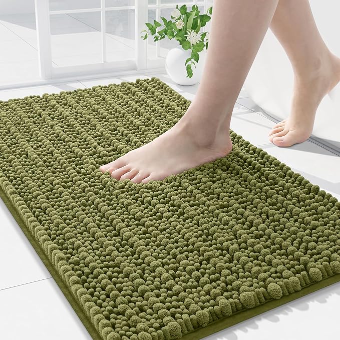 Arotive Luxury Chenille Bathroom Rug Mat, Extra Soft Thick Absorbent Shaggy Bath Rugs, Non-Slip Machine Wash Dry, Plush Bath Mats for Bathroom, Shower and Tub, 30x20, Willow Green