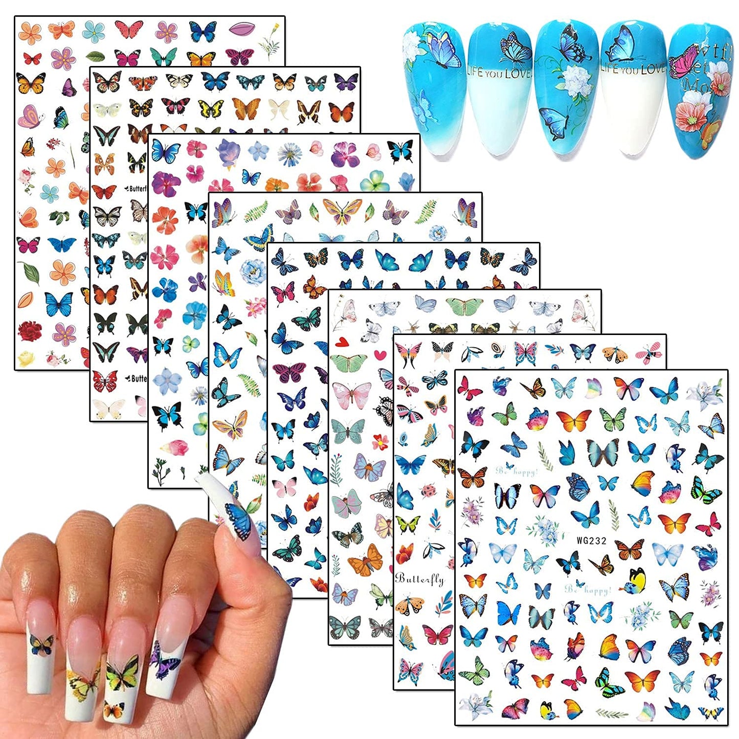 8 Sheets Luminous Nail Stickers and 8 Sheets Butterfly Nail Stickers