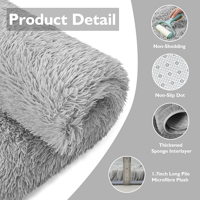 6x9 Fluffy Area Rug for Living Room,Shag Area Rugs for Bedroom,Grey Soft Fuzzy Rug Non-Shedding Indoor Plush Carpet for Kids Bedroom Nursery Dorm Home Decor