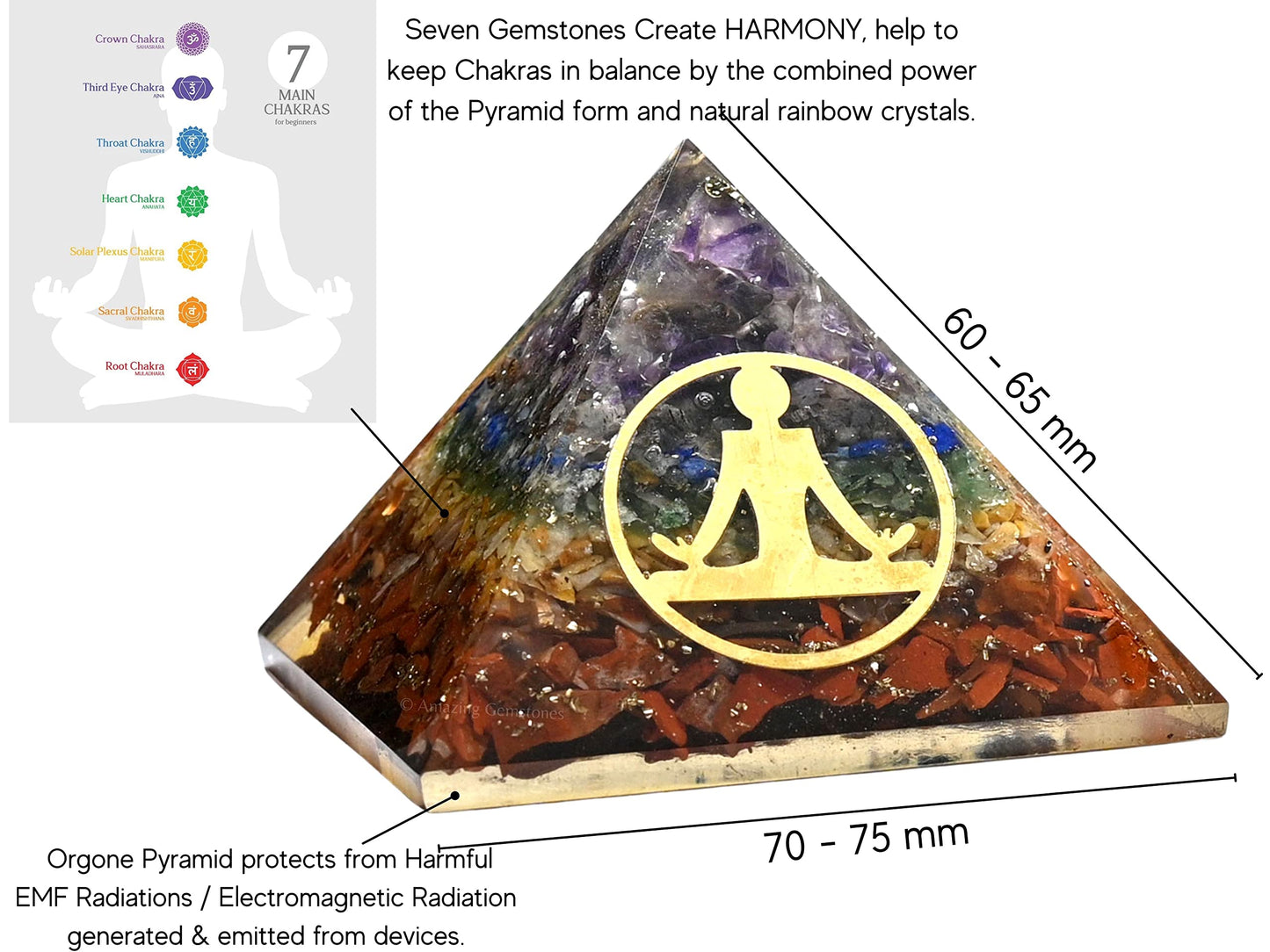 Amazing Gemstone Large Orgone Pyramid | Natural Chakra Pyramid Crystal | Buddha Orgonite Pyramid | Organ Pyramids Positive Energy Healing