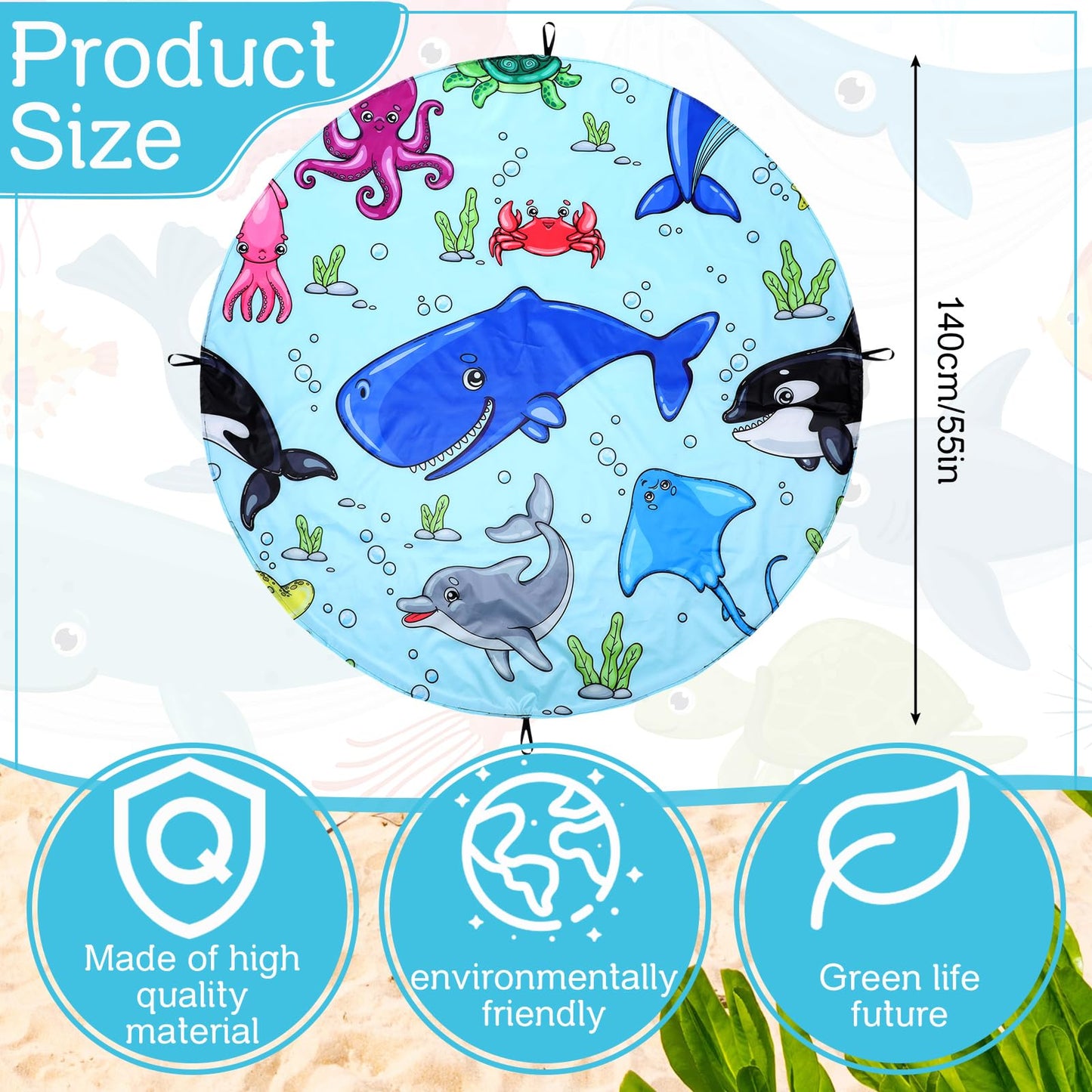 Tondiamo 4.6 x 4.6 ft Beach Pool for Toddler Baby Beach Pool Blanket 2 in 1 Waterproof Sandproof Kiddie Foldable Sand for Kid Vacation Picnic