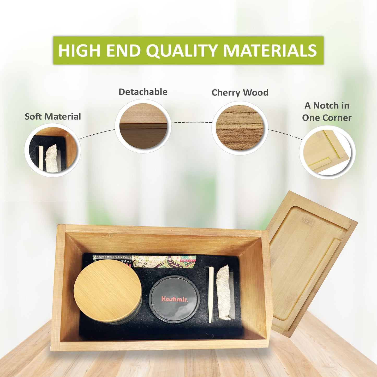 Kashmir Wooden Storage Kit – Bamboo Lockable Stash Box with Glass Jar & Rolling Tray, Smell-Proof Organizer for Home or Travel, Decorative Keepsake Gift with Combination Lock