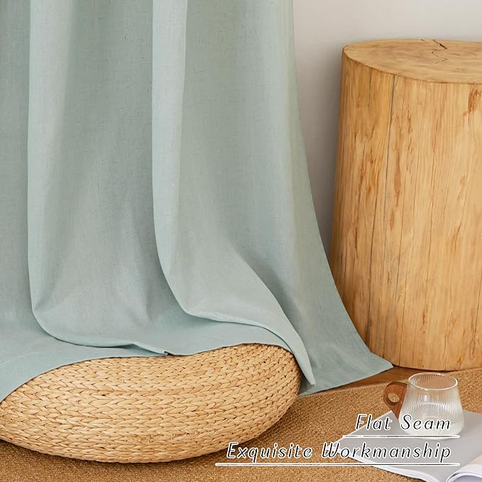NICETOWN Thick Linen Sage Green Curtains 84 inch Length 2 Panels, Grommet Linen Blend Privacy Added Flax Boho-Chic Light Filtering Window Drapes for Bedroom/Living Room, W55 x L84