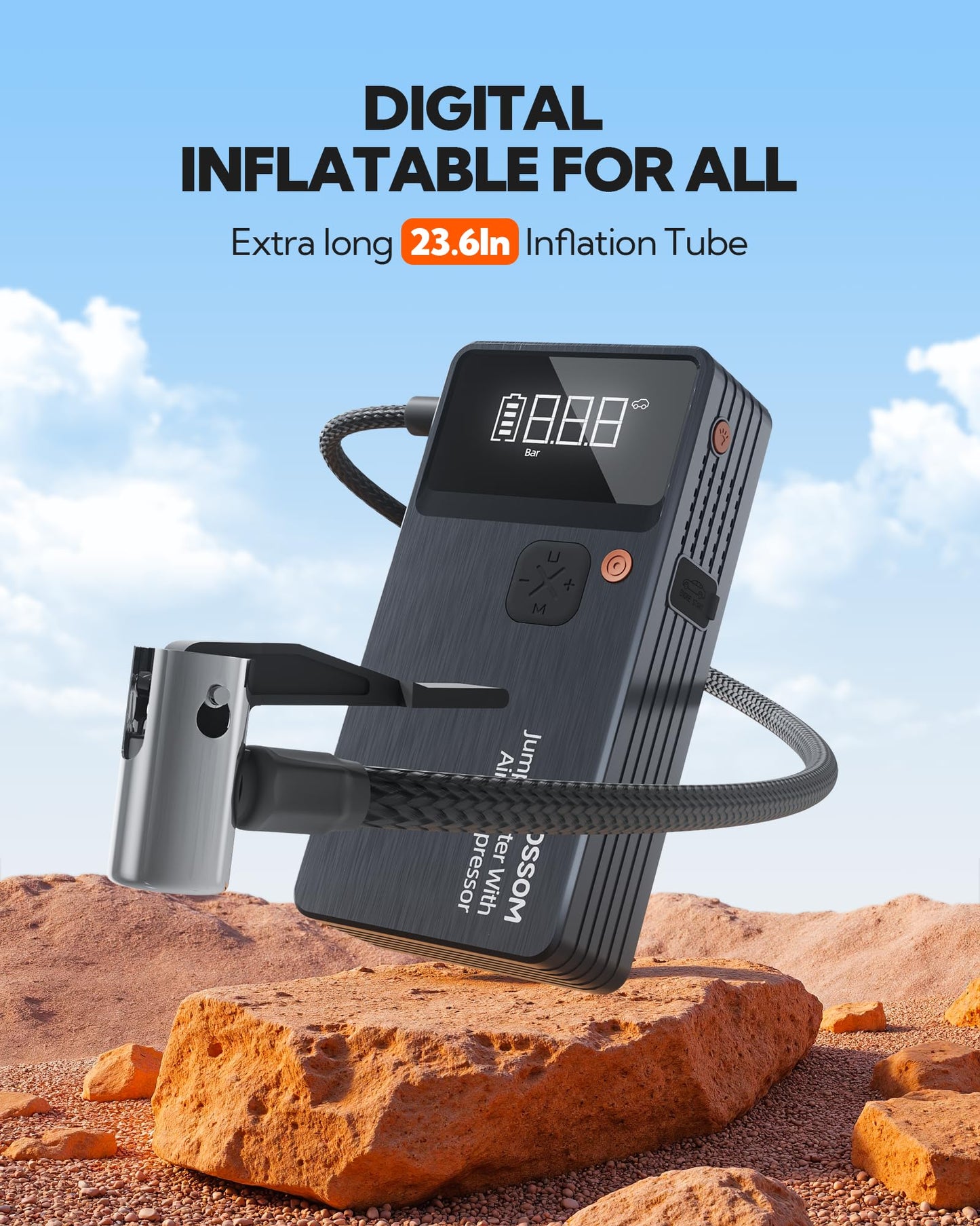 Car Battery Jump Starter with Air Compressor,44.4Wh Battery Jump Box with Tire Inflator,Jump Booster with Smart Jumper Cables,LED Light Emergency Car Kits for Vehicles,Arrancador Ae Batería