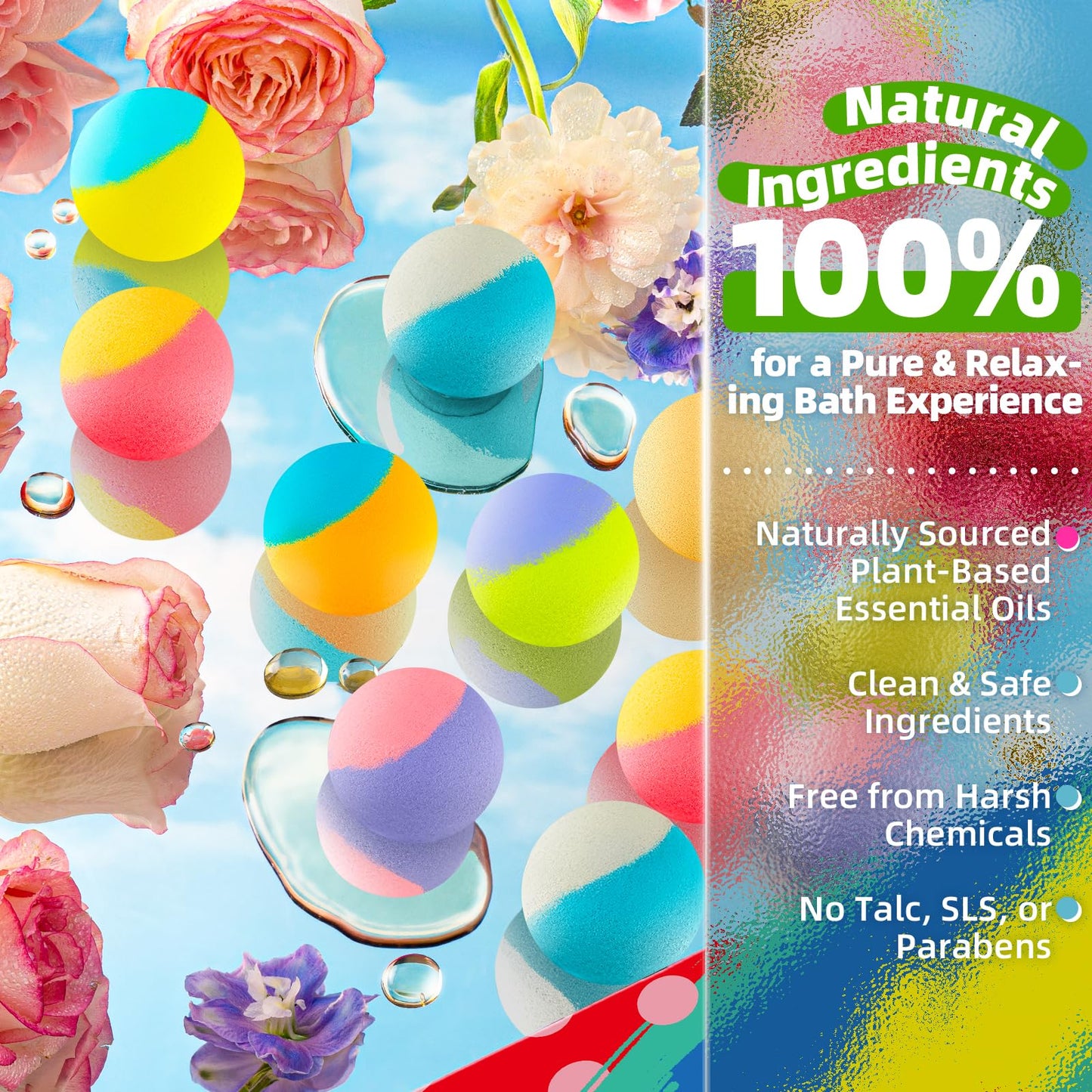 64 Pack Natural Bath Bombs Bulk Set – 8 Scents, Organic Ingredients, Long-Lasting Bubbles, Relaxing Gifts for Women & Men, Self-Care, Birthday, Christmas & Stocking Stuffers
