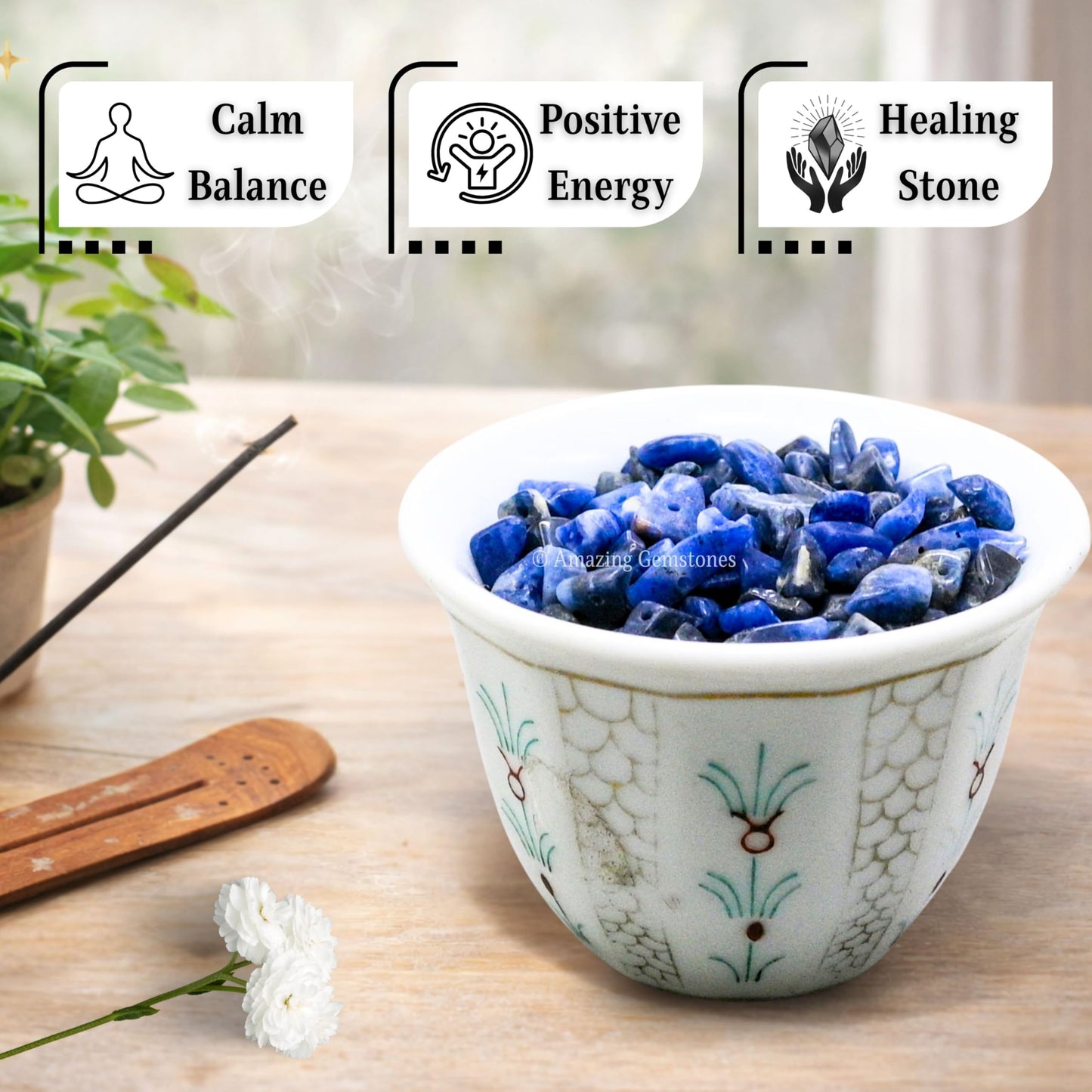 Sodalite Pre Drilled Crystal Crushed Chips Beads for Bracelets Making, DIY Handmade Natural Healing Crystals (25 Inch Strand)