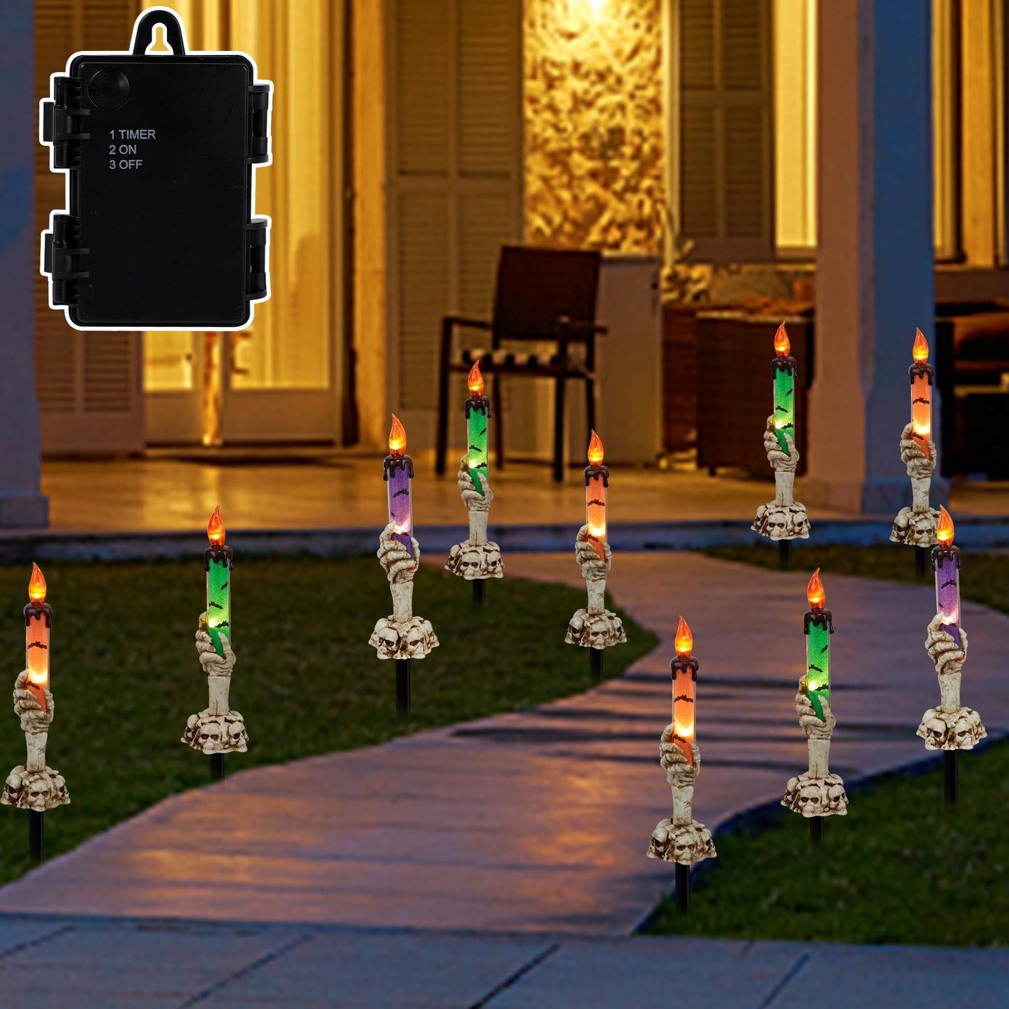 LJLNION Halloween Decorations, 5 Pack Tabletop Candle Lights with Skeleton Ghost Hand, Waterproof Lighted Yard Stakes, Battery Operated for Light Up Halloween Indoor/Outdoor Garden Decor