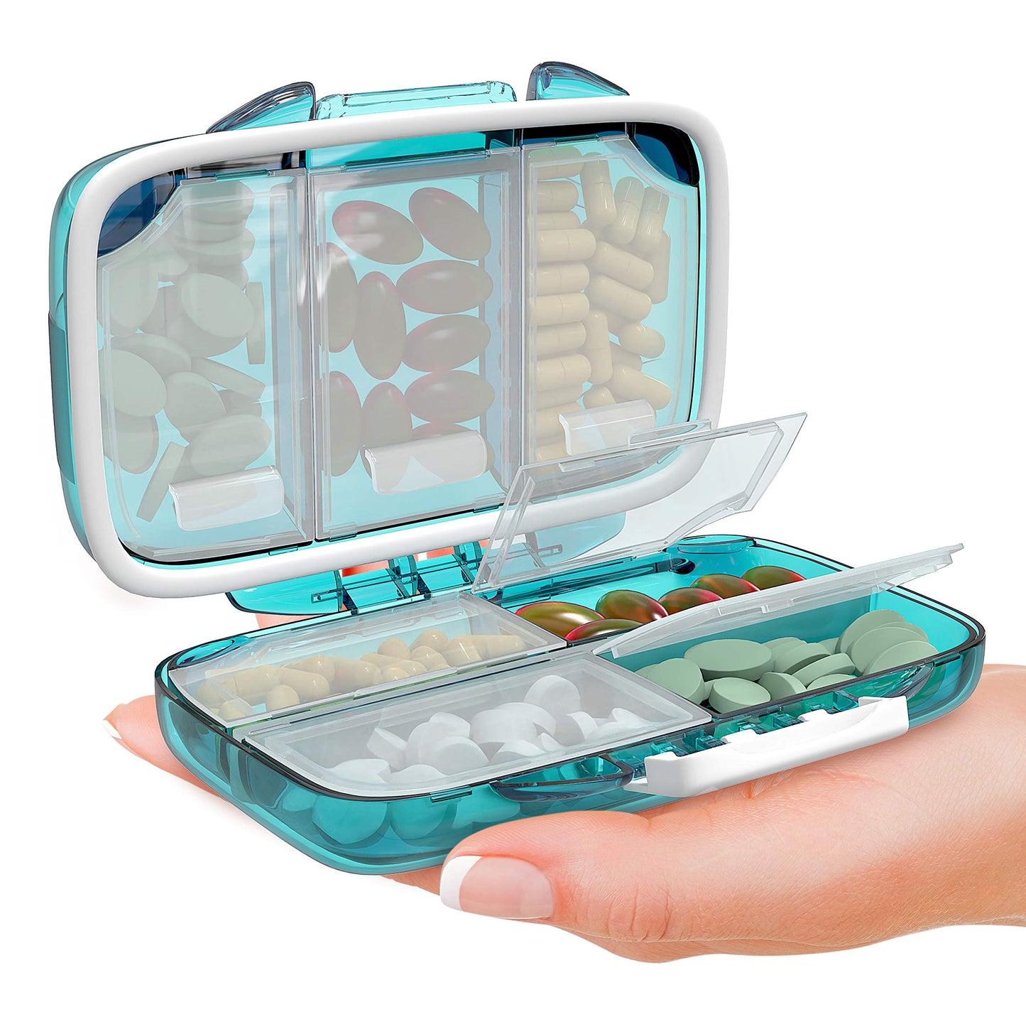 Travel Pill Organizer – Compact Medicine Kit for Purse, Portable Pharmacy Pill Box with Labels, Moisture-Proof Vitamin & Supplement Holder with 7 Secure Compartments for Home & Travel