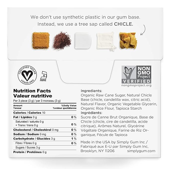 SIMPLY Gum Coffee, Plastic-Free Natural Chewing Gum, 6 Pack (90 Pieces) | Vegan, Kosher, Non GMO, Aspartame Free and Sorbitol Free