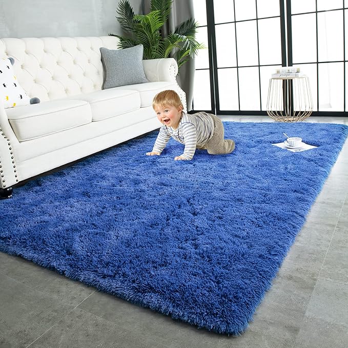 TWINNIS Super Soft Shaggy Rugs Fluffy Carpets, 4x5.9 Feet, Indoor Modern Plush Area Rugs for Living Room Bedroom Kids Room Nursery Home Decor, Upgrade Anti-Skid Rectangular Fuzzy Rug, Indigo