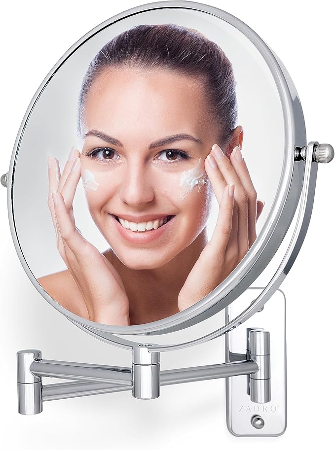 Zadro 7" Wall Mounted Wardrobe, Vanity Makeup Mirror with Magnification & Extending Arm (Large | 12.25" x 12" | 8X/1X, Chrome)
