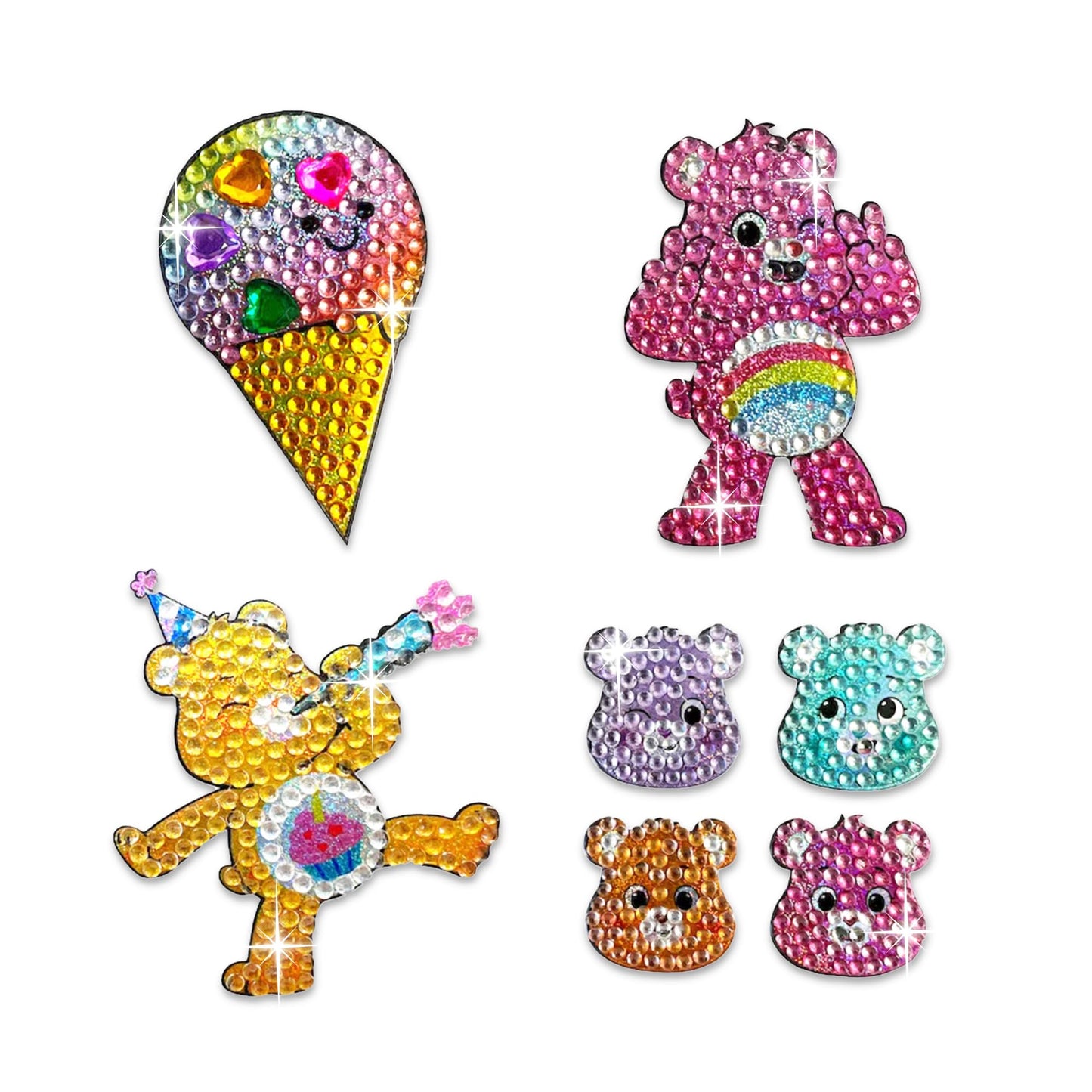 StickerBeans® Rhinestone Stickers – Care Bears 2 Sticker Pack, 2” x 2” Each, Unique Sparkly Cut-to-Shape for Collecting, Trading, Decorating Laptops, Phone Cases, Scrapbooks