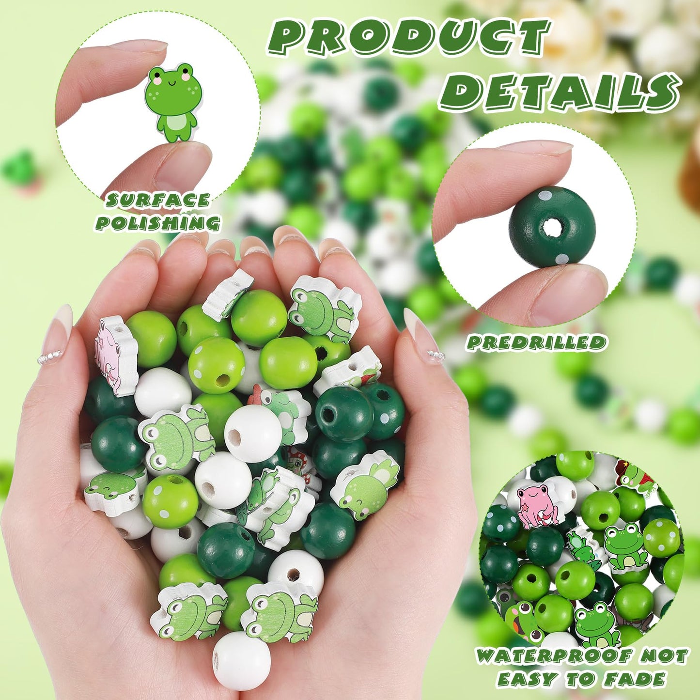 Ripeng 200 Pcs Summer Frog Wooden Beads Cute Animal Wood Beads Green Frog Shaped Bead for DIY Crafts Garlands Home Decorations Key Chains Macrame Crafts Bracelet Jewelry Making