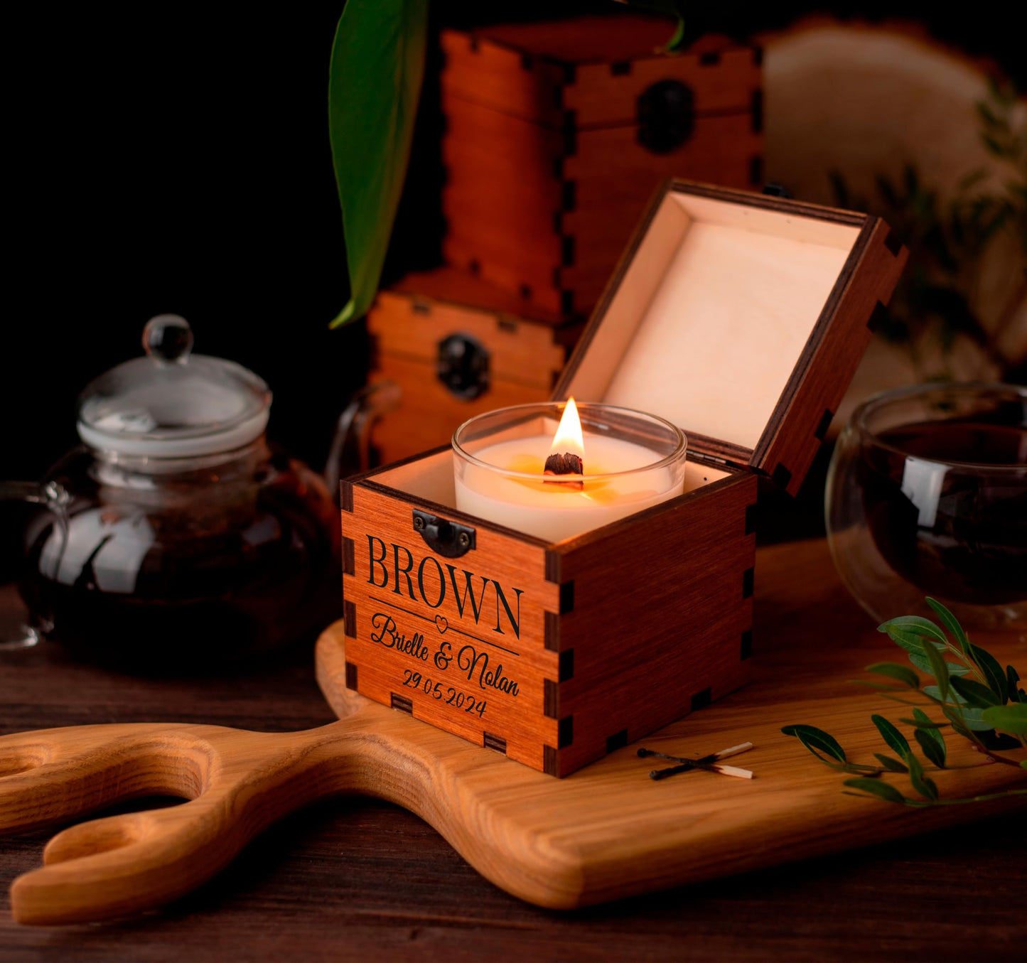 Candle in Engraved Wooden Box, Personalized Gifts for Couple, Engagement, Personalized Wedding gifts Anniversary