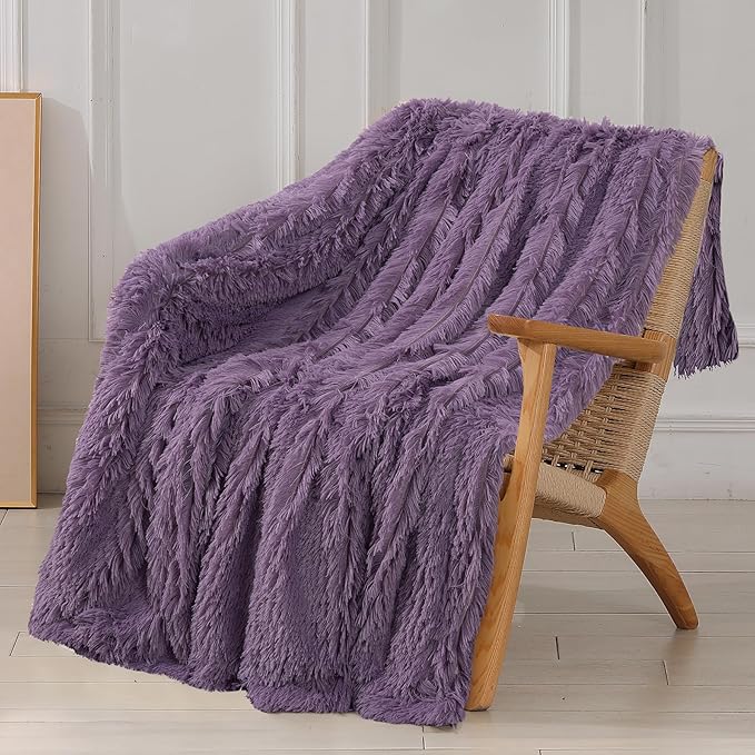 Tuddrom Decorative Extra Soft Faux Fur Blanket Queen Size 80"x90",Solid Reversible Fuzzy Fluffy Plush Fleece Comfy Microfiber Fur Blanket for Couch Sofa Bed,Patrican Purple