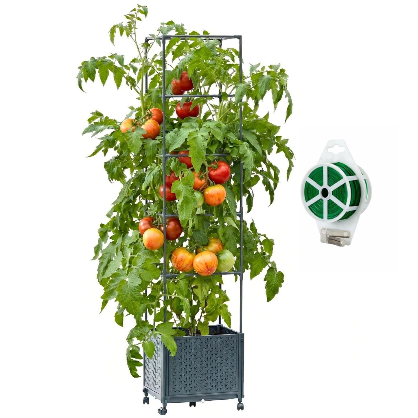 KOBAZ Raised Garden Bed Tomato Planter Box with Trellis, 67.6" Tomato Planters Cage w/Self-Watering for Climbing Plants Vegetables, Patio Indoor Outdoor