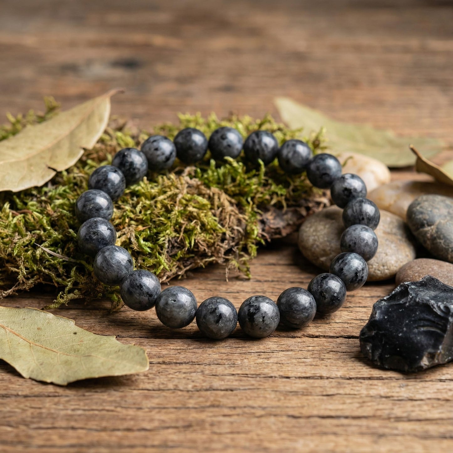 Yochus 45pcs Polish Black Larvikite Beads，8mm Healing Power Natural Stone Smooth Round Loose Gemstone Beads for Jewelry Making Earring Necklace DIY Crafts