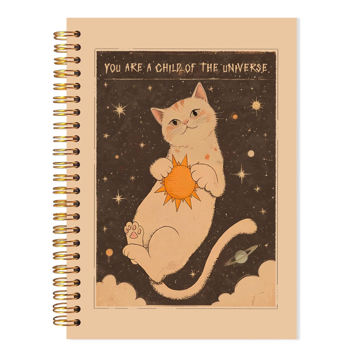 LADOCK Boho Space Cat Notebook Journal, Cat Lovers Gifts Journal, Boho Celestial Universe Cute Kitten Spiral Notebook, Cats Mom Lady Gifts for Women, 5.5x8.3