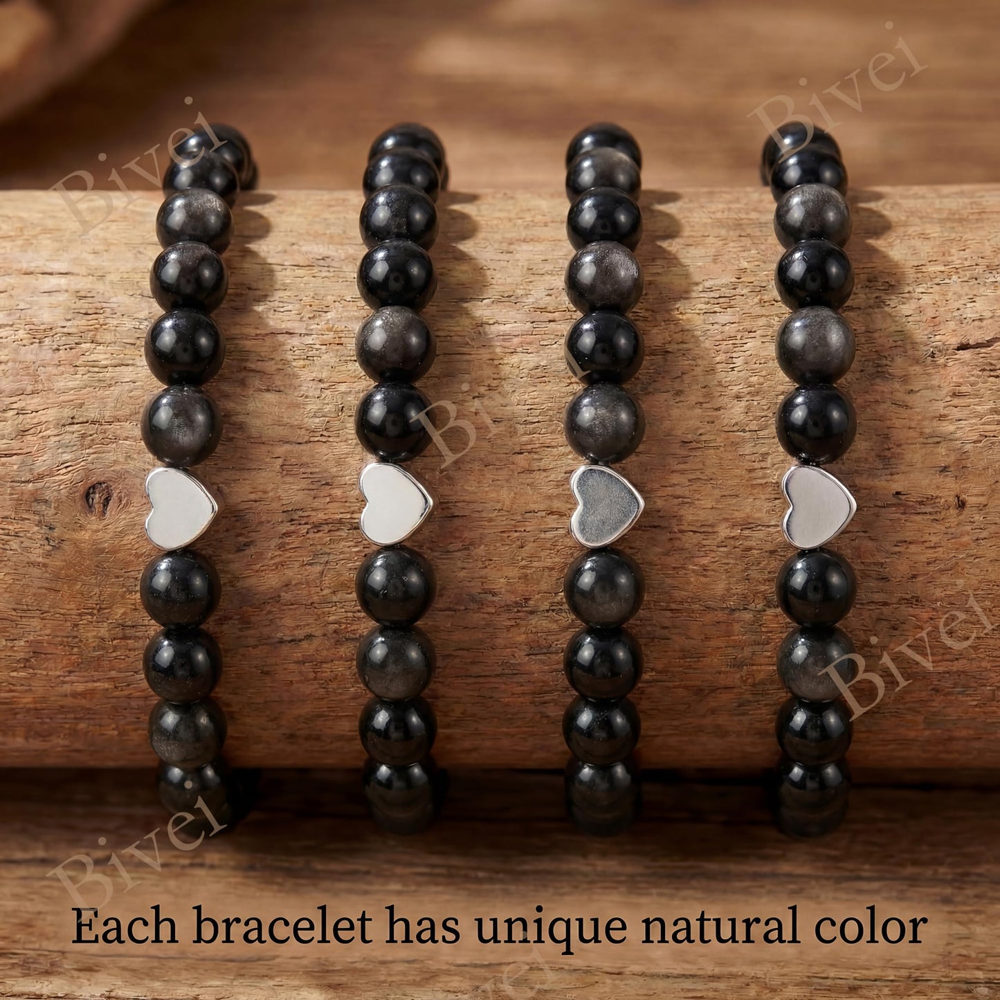 Bivei 6mm Obsidian Crystal Stretch Bracelets for Women, Handmade Natural Stone Beaded Bracelet, Yoga Protection Jewelry Gift