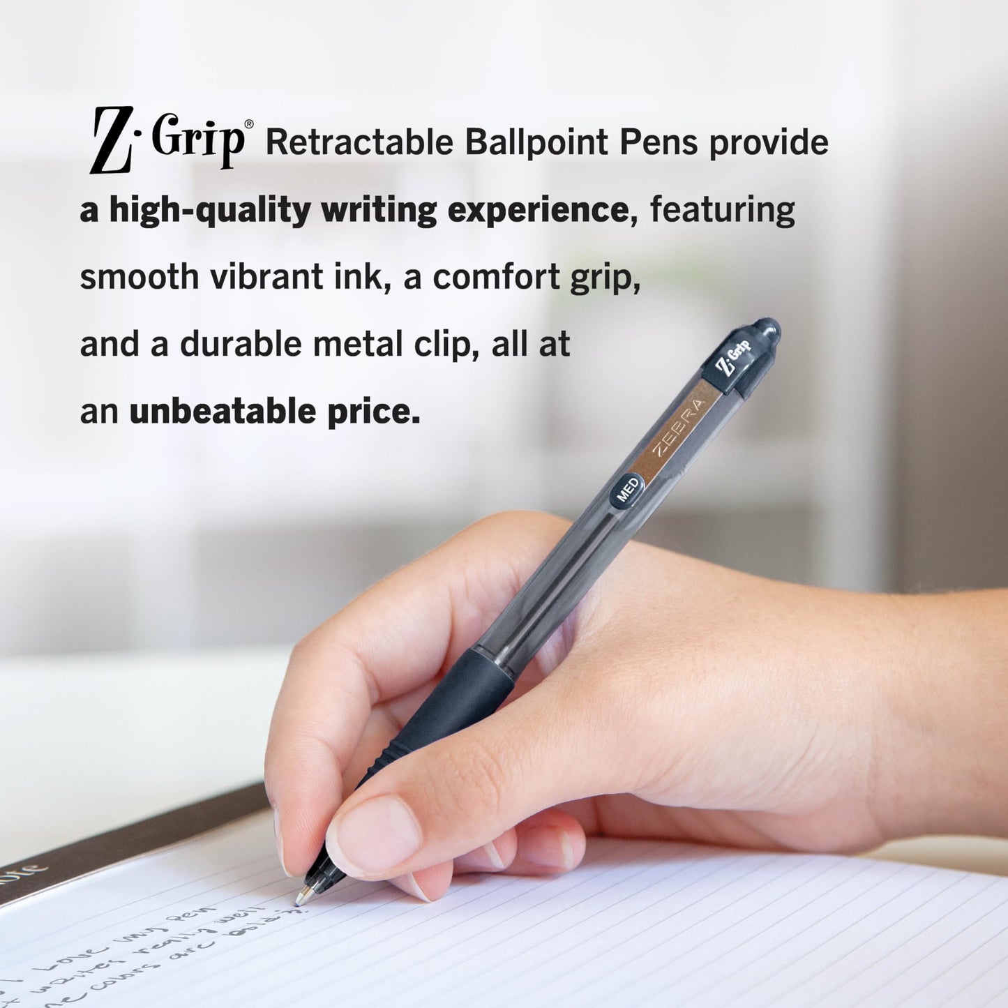 Zebra Pen Z-Grip Retractable Ballpoint Pen, Smooth-Flowing Black Ink, 1.0mm Medium Point, School & Office Supplies, Ideal for Note-Taking, Journal and Planner Use, 48-Pack (22148)