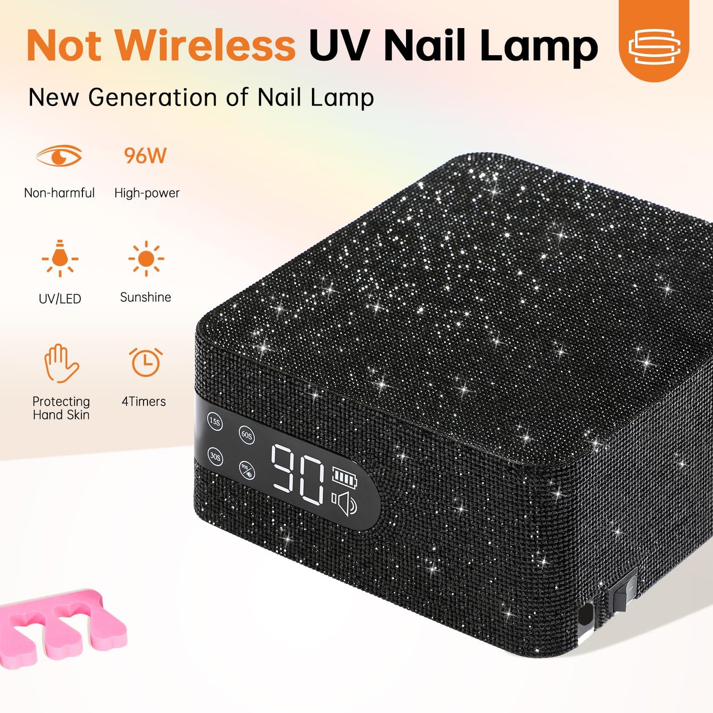CHRISTINE SHELLY UV Nail Lamp,96W UV Light for Gel Nails, Cordless Nail Light,Rechargeable Nail Dryer, Touch Control & Auto Sensor,Fast Curing Manicure for Salon & Home (Black Diamond)