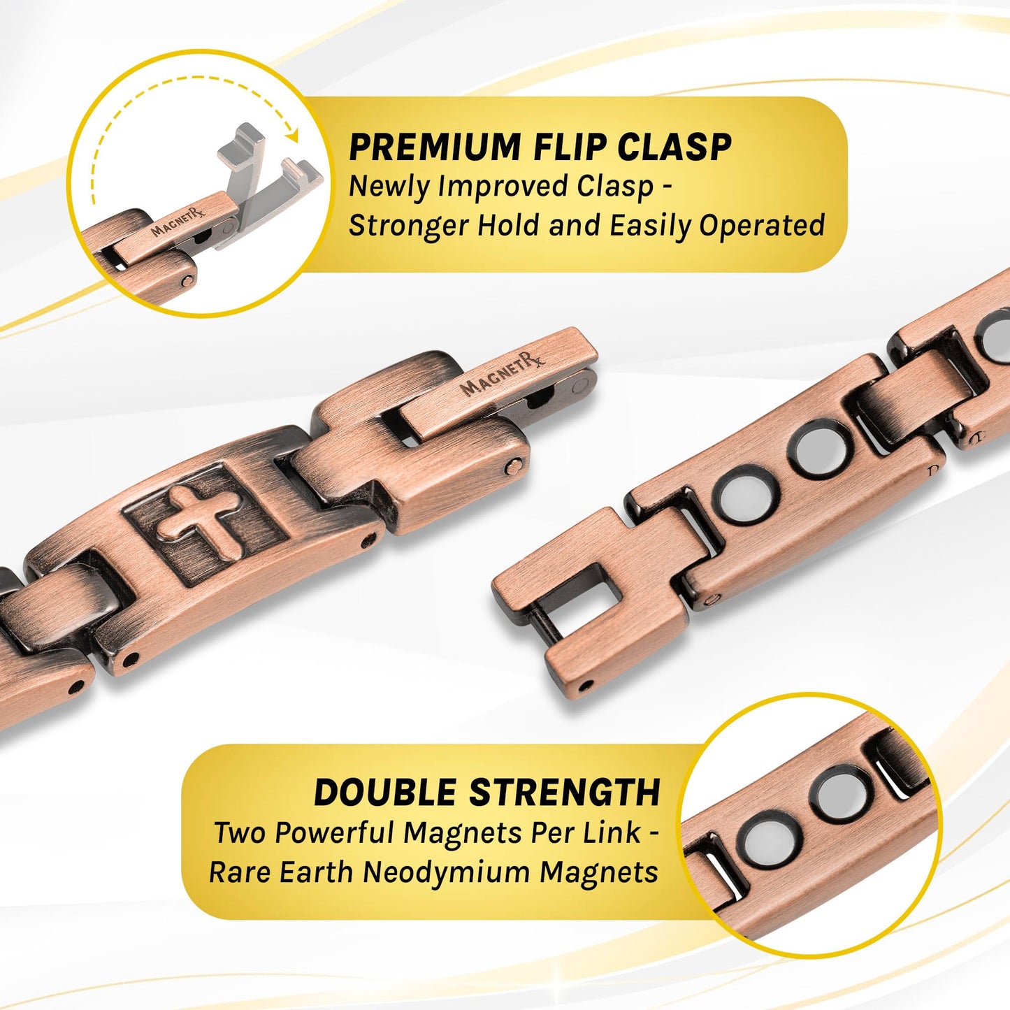 MagnetRX Copper Cross Bracelets for Women – Effective Magnetic Womens Bracelet with Cross – Adjustable Bracelet with Included Sizing Tool (Cross Style)