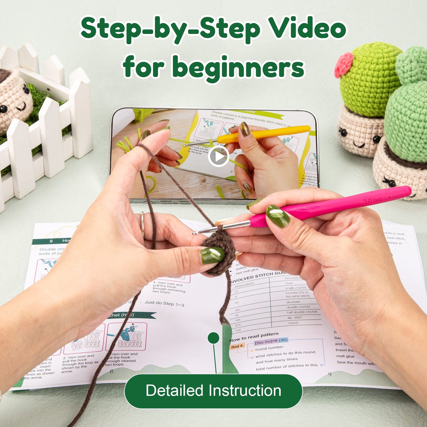 Karspor Crochet Beginner Kit, Beginner Crochet Starter Kit for Adult, Crochets Set- 6 PCS Crocheting Succulents, Step-by-Step Instructions & Video Tutorials, Learn to Knitting Kits for Adults Beginner