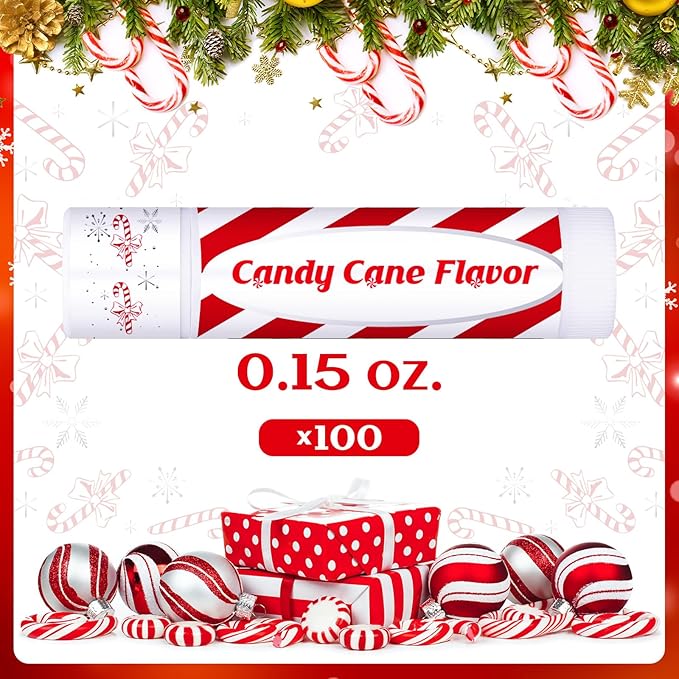 75 Pack Christmas Lip Balms Bulk Christmas Candy Peppermint Cane Scented Holiday Flavor Lip Balm Gifts Xmas Party Gifts Bulk Xmas Items Stocking Stuffers for Women Men Staff Employee (Candy)