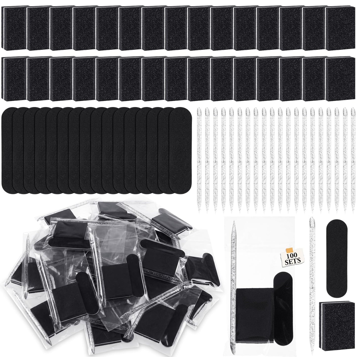Lanties 100 Sets Disposable Manicure Kit Individually Package Nail Tech Must Haves Pedicure Set with Mini Nail File Buffer Cuticle Stick Tool for Salon Home Gifts