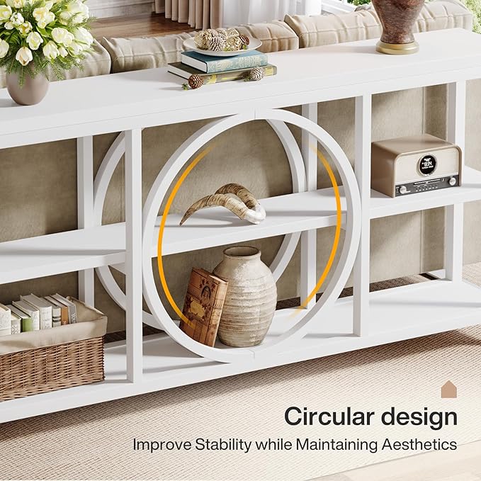 Tribesigns 70.9 Inch Extra Long Console Table for Entryway, Sofa Table Behind Couch with 3 Tier Wood Storage Shelves Industrial Metal Frame for Living Room Hallway Entryway, Pure White