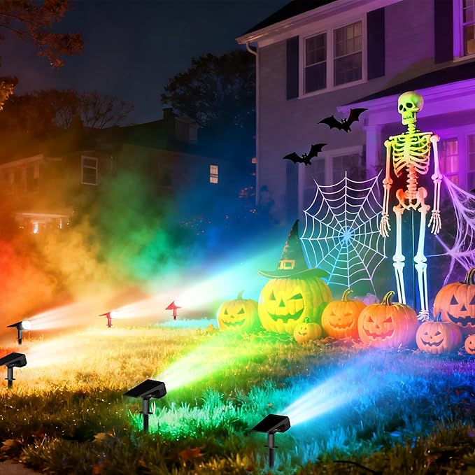Ensenior Solar Spotlights Outdoor RGB, 7+1 Color Changing Mode Outdoor Landscape Lighting, IP65 Waterproof, Automatic ON/Off Solar Powered Spotlight, Halloween Christmas Decorations (6-Pack)