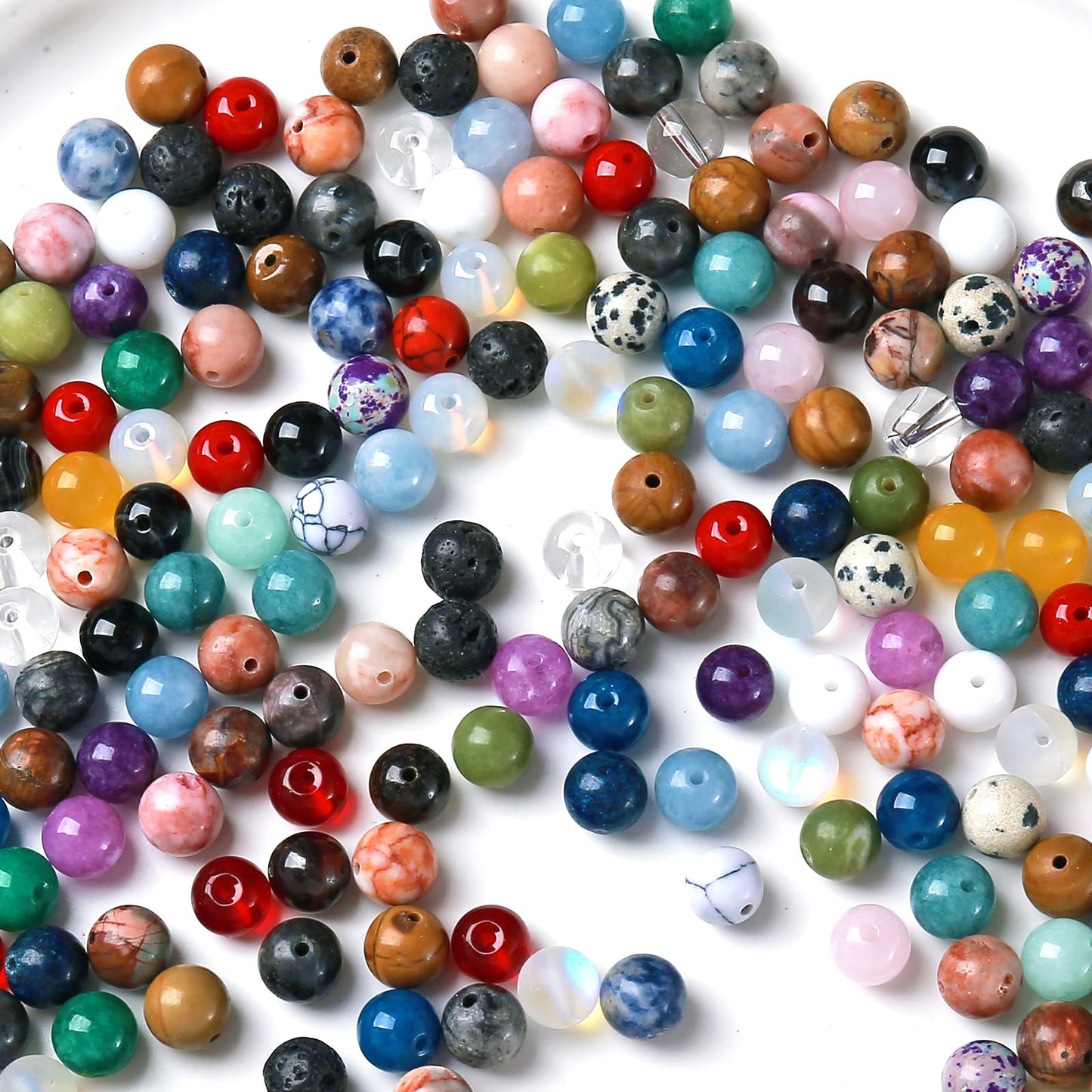 100PCS 10mm Natural Multicolor Stone Beads Round Loose Spacers Beads for DIY Bracelet Necklace Earrings Jewelry Making