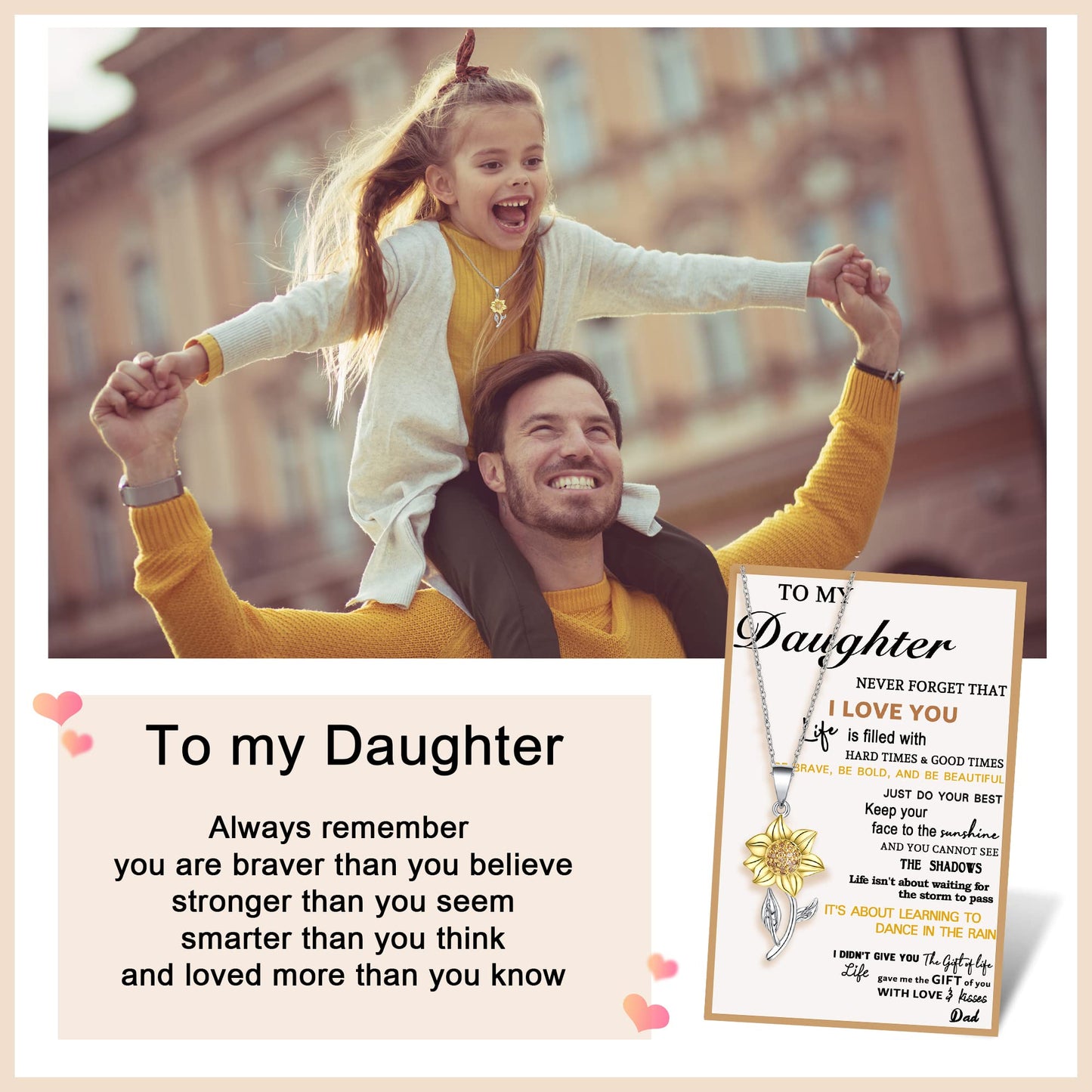 Tarsus Daughter Necklace, Daughter Gifts from Dad Sunflower Necklace Jewerly Present