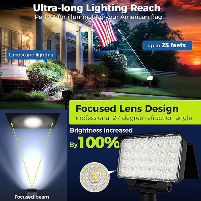Solar Spot Lights Outdoor Waterproof for Flag, Tree, House, Garden, Yard, Landscape Spotlights for Accent Uplighting Halloween Christmas Decorations-4 Pack