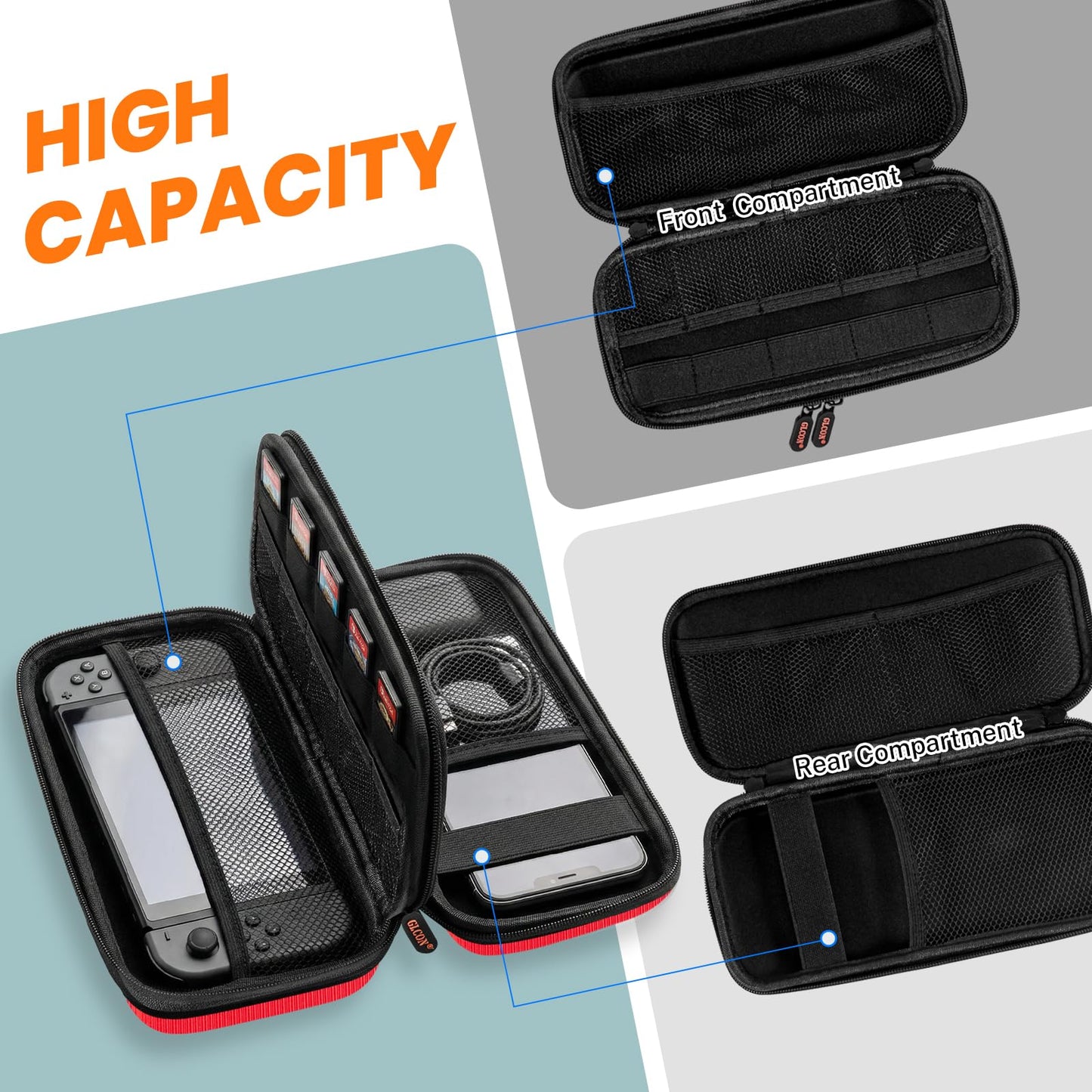 Double-Layer Hard Carrying Case Electronics Organizer - Multi-Pocket Zipper Travel Case Tech Accessories Storage Pouch Bag for Charger, Apple Pencil, Power Bank, Phone, USB Flash Drive, Cord, Cable