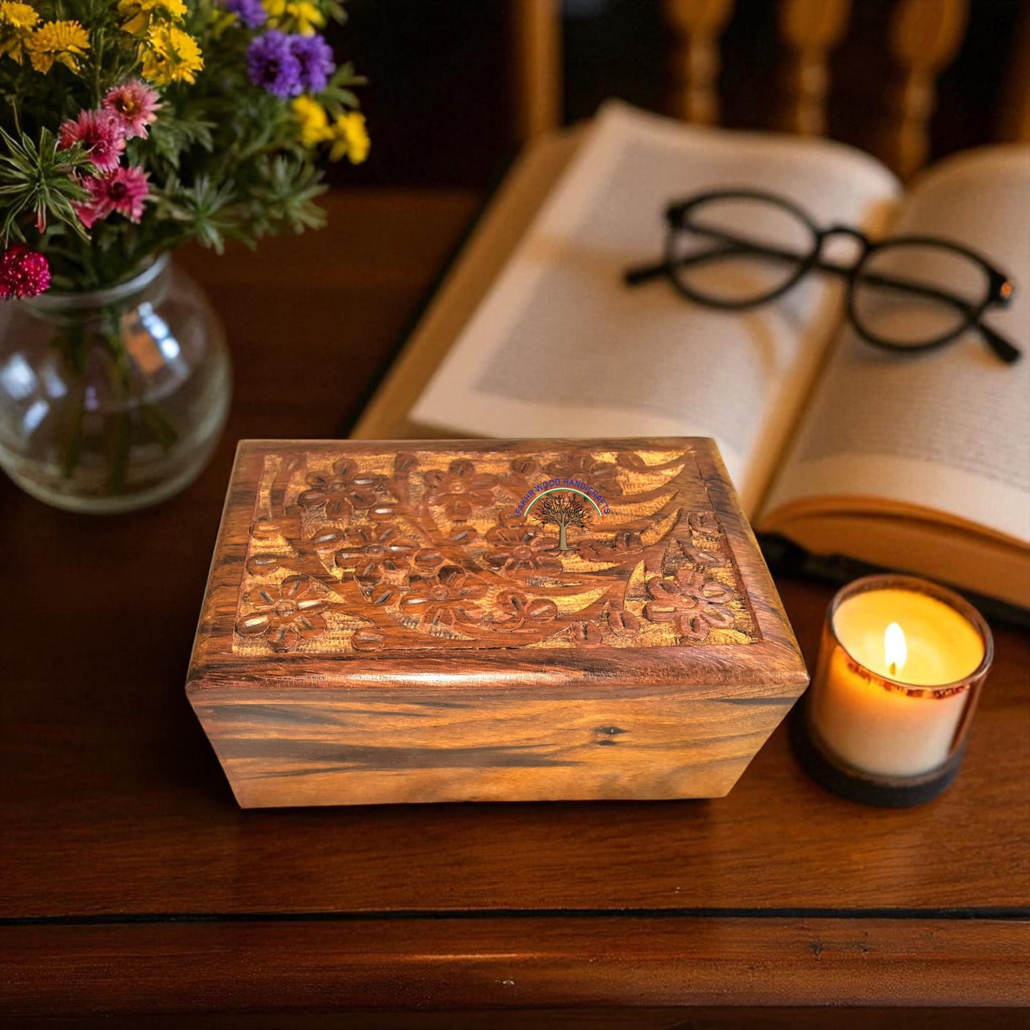 Handcrafted Wooden Urn Box for Human & Pet Ashes – Small Engraved Cremation Memorial Keepsake – Decorative Burial Box for Dogs, Cats, and Loved Ones