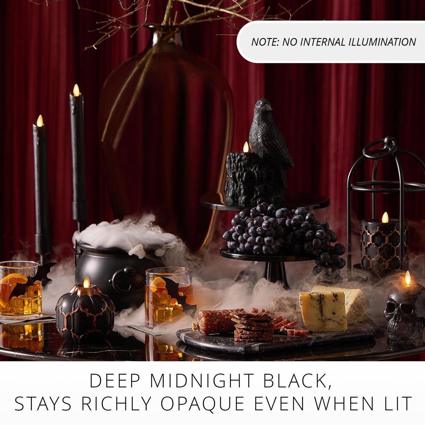 Luminara Black Embossed Fretwork Pumpkin Candle, 3.8" x 4.3" Flickering Flameless LED Light, AA Batteries (Sold Separately) w/Timer, Real Wax Indoor Fall Halloween Decor Table Mantel Decoration