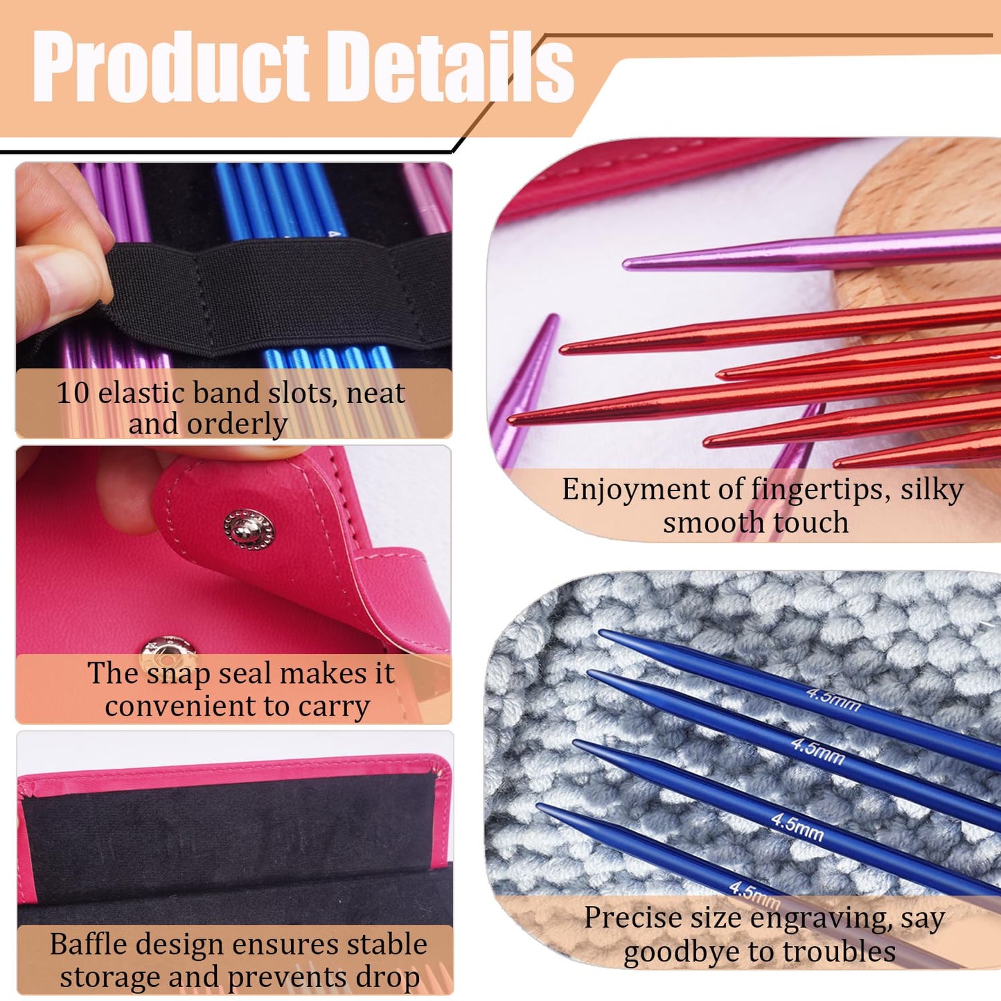 Mdoker 55pcs Double Point Knitting Needles Set Aluminum Knitting Needle 11 Size 2.0mm-5.0mm,6-inch Length Knitting Kits for Handmade Creative DIY Knitting Yarn Projects(Red)